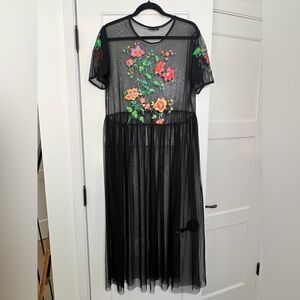 Zara Sheer Floral Embroidered Black Maxi Dress (Med)